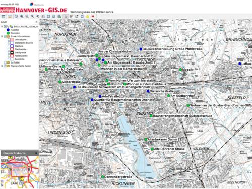Kartographische Übersicht zum Wohnungsbau der 2020er Jahre in Hannover